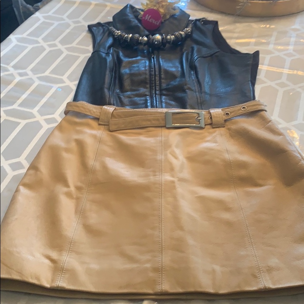 🌸Wilson tan leather mini skirt size 6🌸